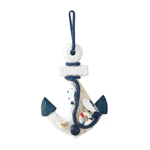 Ganci appendiabiti in legno vecchio stile mediterraneo blu-bianco dipinti a mano ganci in ferro a forma di timone per oggetti decorativi per la casa