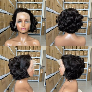 Perruques courtes <span class=keywords><strong>de</strong></span> type pixie 14A en <span class=keywords><strong>cheveux</strong></span> humains, perruques en dentelle 13x4 en <span class=keywords><strong>cheveux</strong></span> humains pour femmes noires, perruques à enfiler, densité 250% - Product Image 3