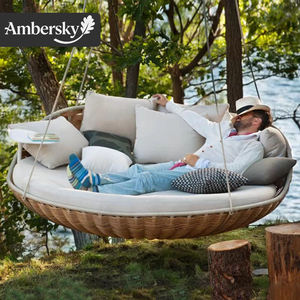 Lit de repos d'extérieur en métal pour villa, jardin, terrasse, résistant à la pluie et au soleil, avec coussins, simple, type hamac balançoire - Product Image 2