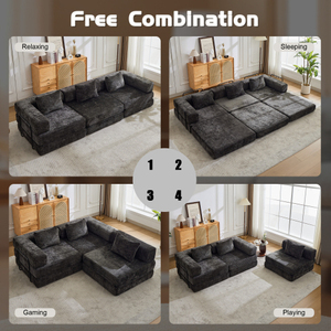 Sofá Moderno de Tres Plazas, Cómodo, Plegable, Convertible en Cama, con Estructura Fija sin Varillas, Color Negro - Product Image 4