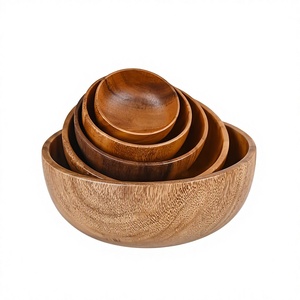 Vente en gros OEM/ODM, bols à salade classiques en bois d'acacia massif, écologiques, sur mesure, en une seule pièce, par ECO GO - Product Image 1