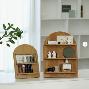 Organisateur de rangement en bois à arche ronde de style nordique pour cosmétiques, vernis à ongles, maquillage et articles divers - Product Image 2