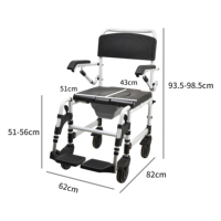 Chaise de toilette légère en aluminium avec roulettes, hauteur réglable, pour personnes âgées et handicapées, certifiée CE