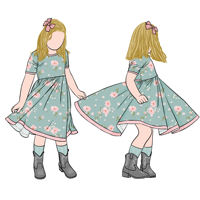 Robe pour enfants Little Glow Kids, nouvelle collection automne-été, respirante, en polyester, à manches courtes, col rond, imprimé floral, pour filles