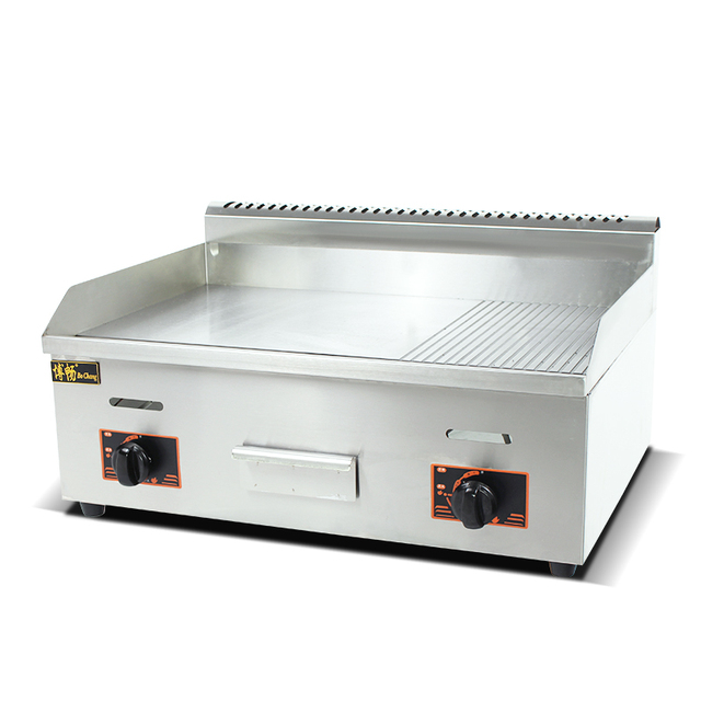 Commercial Griddle Stainless Steel Gas Frying Pan BBQ 2/3 Flat & 1/3 Grooved Grill Griddle