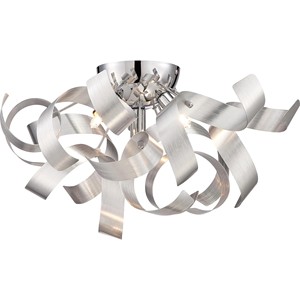 Luminaire de plafond semi-suspendu moderne industriel en forme de ruban chromé |   Éclairage Audacieux pour les Espaces Ouverts et les Espaces Fonctionnels des Hôtels - Product Image 1