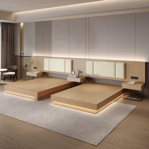 Meubles sur mesure pour projets hôteliers : Cadre de lit King/Queen avec tête de lit capitonnée et tables de chevet pour ensembles de chambres d'hôtel 3 étoiles - Product Image 2