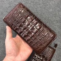 Dompet Kulit Buaya Thailand untuk Pria, Tas Malam Kulit Asli Panjang, Dompet Gaya Bisnis dengan Ritsleting Kepala Buaya, Buatan Cina
