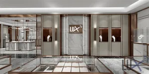Lux Custom Made Shop Mall Showroom Dernières courbes combinées montres et coffrets à bijoux Kiosque bijoux vitrine bijoux affichage
