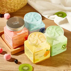 HEYXI Krim Gosok Tubuh Garam Mandi Buah 350G SPA Pengelupas Kaki Punggung Halus Menghilangkan Angsa Jerawat Wangi Shower Mangga