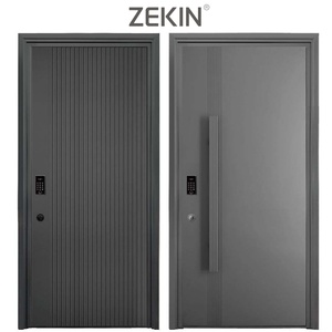 Puerta Exterior Doble Moderna ZEKIN DOOR, Antirrobo, Impermeable, de Madera Sólida, Acero Inoxidable y Vidrio para Villa - Product Image 5