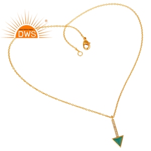 Collar de plata de ley 925 chapado en oro de 14k para mujer, conjunto de colgante de circonia de ónix verde con corte triangular, joyería al por mayor - Product Image 2