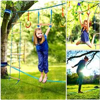 Guerrier Parcours d'obstacles pour Enfants-50FT Slackline avec Échelle Anneaux de Gymnastique, des Barres de Singe, Corde À Noeuds