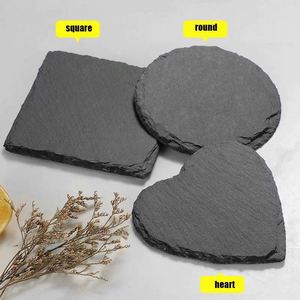 Custom logo Black Non-Slip Engraving Drink Slate Stone Bulk Coasters <b>Set</b> Wholesale Blank Promotion Gift Box With Holder - Product Image 2