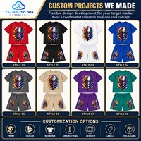 Ensemble deux pièces streetwear d'été pour homme, respirant, imprimé numérique, motif casque de chevalier chromé, en mélange de coton, T-shirt et short, 220g