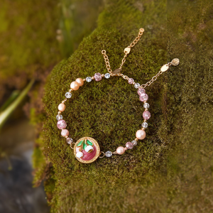 Fashion Beaded <b>Bracelet</b> With Cherry Charm Pink Pearl And <b>Crystal</b> <b>Beads</b> Gold Plated 316L Stainless Steel Sustainable Design - Product Image 3