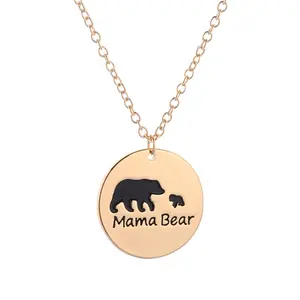 Muttertag schmuck 18 Karat Gold Edelstahl schwarz Emaille Mama Bär Halskette Geschenk für Mama