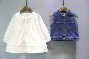 Envío Gratis Nuevo al por Mayor Conjuntos de Ropa para Niñas de Manga Larga de Mezclilla Sólida Dulce para Otoño Poliéster/Algodón 2-6 Años Fabricante Chino - Product Image 3