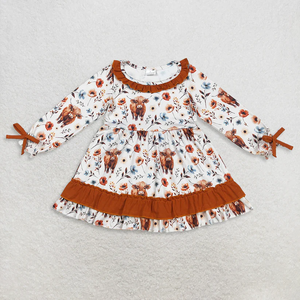Conjunto coordinado infantil de moda con temática de granja y estampado de vaca de las Tierras Altas y flores silvestres, pelele de manga corta con cremallera y volantes para niñas - Product Image 4