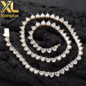 New Style Hiphop Jewelry 18K Gold Plated <b>Iced</b> <b>Out</b> Tennis <b>Chain</b> Heart Shape Cubic Zirconia Tennis <b>Chain</b> Necklace for Women - Product Image 1