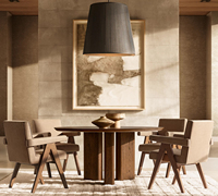 Table à manger ronde en bambou de style américain moderne pour 4 personnes, pour la maison, l'hôtel, l'appartement