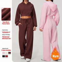 Ensemble de sweats à capuche courts unis à fermeture éclair intégrale, vierges pour sublimation, décontractés, en polyester et coton, vente en gros