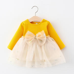 Robe de princesse en maille patchwork pour enfants, nouvelle collection automne 2020, avec nœud papillon, robe décontractée de style tendance pour bébés filles - Product Image 2