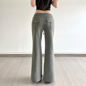 Women's Gray Sweatpants Wide Leg Lounge Pockets Elastic Mid Casual Loose Breathable Eco-Friendly Sports Bottoms <b>Summer</b> Hot Sale - Product Image 5