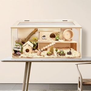 Habitat en bois pour hamster de 32 pouces avec dessus ouvrable et plaques acryliques, construction solide pour salon - Product Image 4