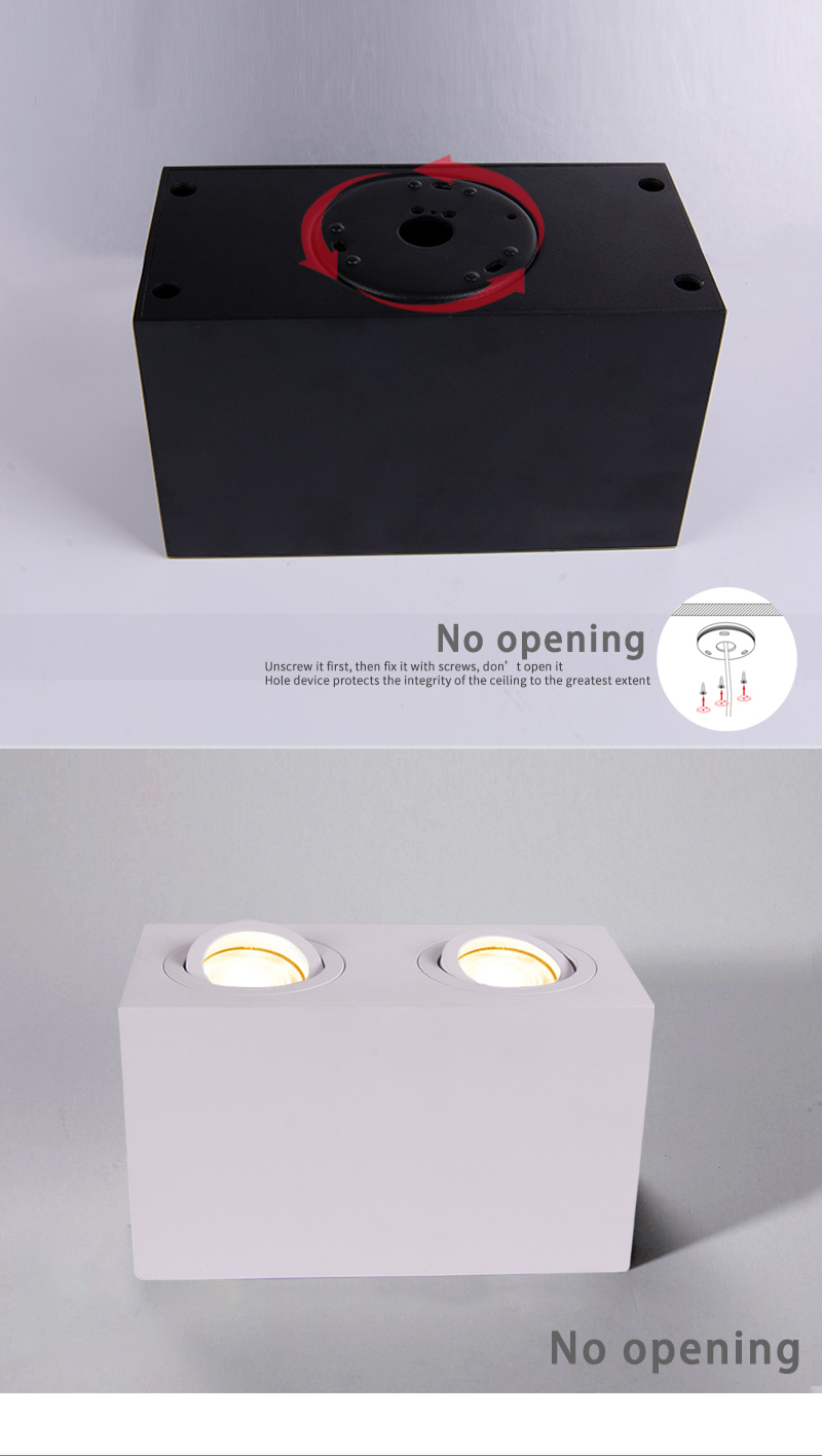 Restaurant Square Surface Mounted Downlight Adjustable Gu10 Ceiling Spotlights