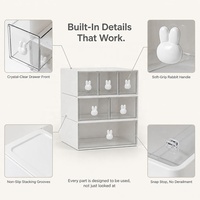 Ensemble de 3 boîtes de rangement de bureau avec tiroirs, coque blanche lisse, façades de tiroirs transparentes avec maintien empilable robuste pour espace de studio