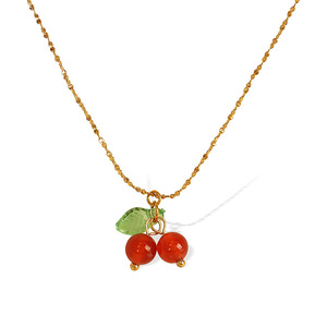 Collier en or avec agate rouge, pendentif en forme de fruit en acier inoxydable, cadeau pour femmes et étudiantes - Product Image 5