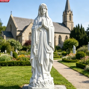 Sculpture de Notre-Dame de Grâce en marbre blanc pur grandeur nature YOUFINE, statue de la Vierge Marie aux mains ouvertes pour la décoration de l'église catholique - Product Image 3