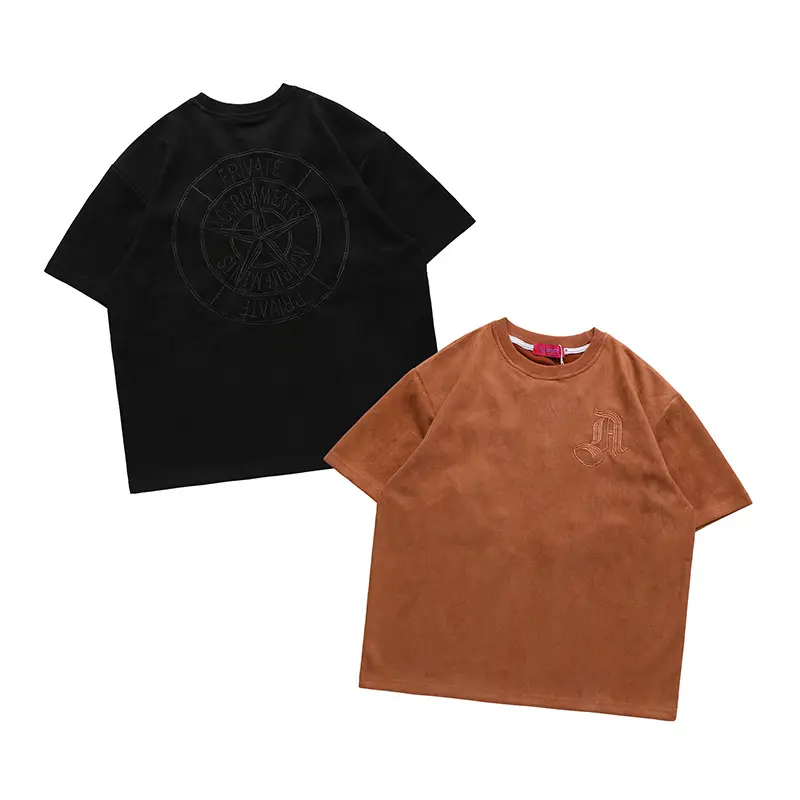 Factory Custom Wholesale T-shirts Top Man High Quality Fashion Designer Mens Blank Brown suede t shirts For Men