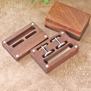 Solid North American <b>Black</b> Walnut Cufflink and <b>Tie</b> Clip Gift Set with Portable Small Wooden Storage Box Elegant <b>Mens</b> - Product Image 1