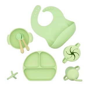 <span class=keywords><strong>Kit</strong></span> de Repas pour Bébé en Silicone : Assiette à Ventouse, Bol, Bavoir, Tasse d'Apprentissage, Couverts d'Entraînement pour le Sevrage, Vaisselle pour Bambins - Product Image 1