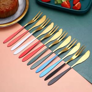 Juego de tenedores para fruta de acero inoxidable 304 con logotipo personalizado, tenedor de dos puntas para aperitivos, pasteles y postres, cubertería para cafetería y hogar. - Product Image 6
