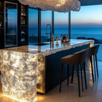 Comptoir de bar en résine transparente LED de luxe sur mesure, îlot de bar moderne pour villa, comptoir de divertissement de cuisine sur mesure