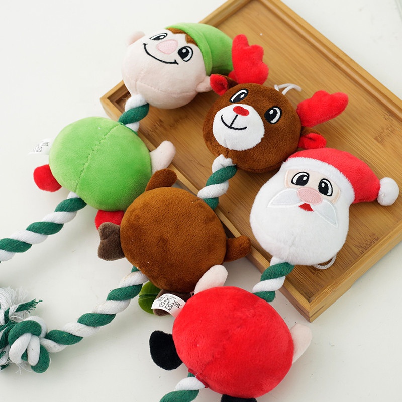Новые рождественские игрушки для домашних животных, плюшевая собака Санта-Лоси, игрушка с веревкой, интерактивные жевательные игрушки для собак, кошек, товары для домашних животных