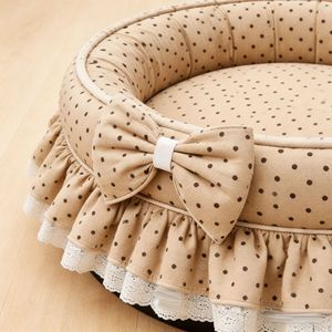 Nid pour animaux de compagnie de style princesse, rond, épaissi, respirant, chaud, toutes saisons, motif à pois, tapis de couchage pour la maison - Product Image 3