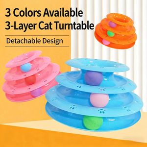 Jouet interactif pour <span class=keywords><strong>chat</strong></span> en plastique, plateau tournant à <span class=keywords><strong>3</strong></span> niveaux, puzzle, piste à billes, carrousel pour chats d'intérieur et chatons - Product Image 6