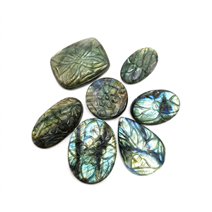 Juego de siete (7) miniaturas florales talladas para colgante en piedra labradorita - joyería de piedras preciosas/cristales - SOLO 7 PIEZAS - Product Image 2