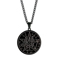 Collier pendentif en acier inoxydable AL243271, pendentif rond européen américain avec étoile à cinq branches, sceau de Salomon, kabbale, tendance
