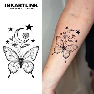 Autocollant de <span class=keywords><strong>tatouage</strong></span> semi-permanent personnalisé Papillon Lune Étoiles Florales Esthétique Herbes 15 Jours Art Corporel Bras Jambe <span class=keywords><strong>Femme</strong></span> Vente en Gros - Product Image 1