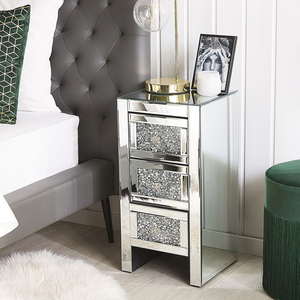 Modern 3-Drawer Mirrored <strong>Bedside</strong> Table Clear <strong>Mirror</strong> and MDF Wood for Bedroom or Living Room - Product Image 5