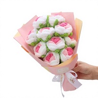 Kit de bouquet de roses artificielles en laine tricotée au crochet, dégradé de couleurs, fait main, cadeau de la Saint-Valentin pour petite amie
