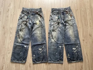 Jeans en denim Y2K personnalisés pour hommes, pantalons baggy à jambes larges pour hommes, femmes, filles, bottes décontractées, coupe délavée. - Product Image 6