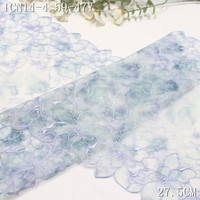 Dentelle brodée de fleurs colorées imprimées, motifs délicats, 22 cm, en tulle bleu, pour lingerie féminine
