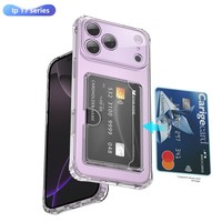 Casing Handphone Akrilik Kristal Transparan dengan Tempat Kartu untuk iPhone 17 16 Pro Max, Dompet Kartu Handphone