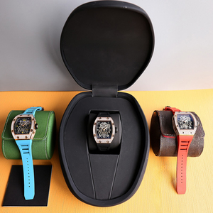 Montre mécanique de luxe 1701 de forme tonneau noire avec tourbillon, incrustée de diamants, plaquée or rose, en acier inoxydable, pour homme - Product Image 6